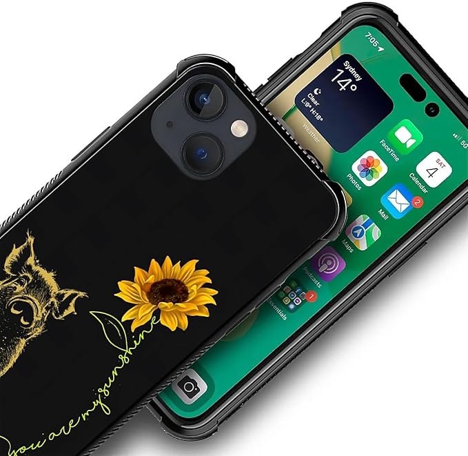 for iPhone 14 Case, Pig Sunflower Yellow Sunshine Pattern Graphic Design Girl Boy Soft Silicone Hard Acrylic Shock Protection for iPhone 14