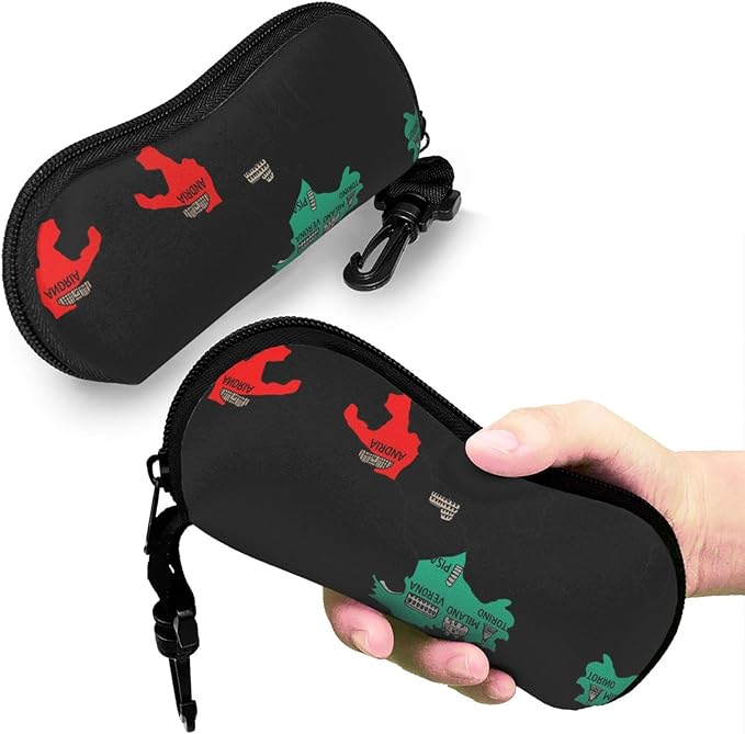 YANGqing Italy Map Cities Marked Print Light Soft Shell Glasses Case Portable & Lightweight Sunglasses Bag, Slim Travel Eyeglasses Pouch