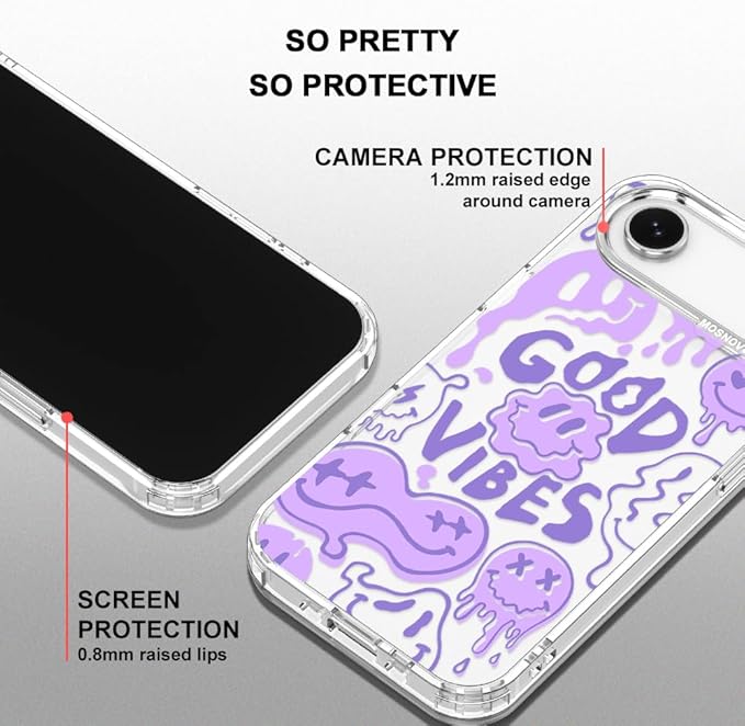 MOSNOVO for iPhone Air Case | Military Grade 6.6ft Drop Tested | Camera Control | Clear with Good Vibes Design