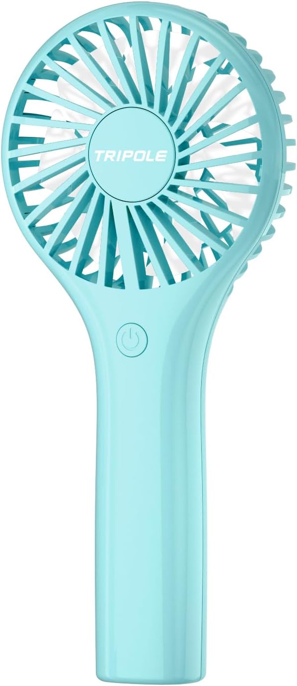 TriPole Mini Handheld Fan Portable Personal Fan with 3 Speed, Powerful Little Battery Hand Held Fan for Travel Trip Outdoor Concerts, Cute Small Rechargeable Lash Fan for Makeup Skincare Drying, Cyan