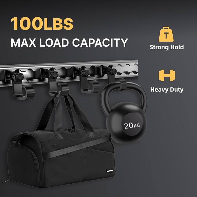 4 Pack L Track Hooks with Single Stud Fitting, Spring-Loaded Adjustable Gear Hook, Aluminum L Track Accessories for Trailer, Truck, Garage, Tie Down System, 100LBS Max Load Capacity – Black