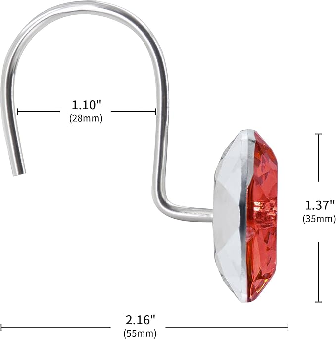 MitoVilla Red Christmas Shower Curtain Hooks Rings, Holiday Shower Hooks for Burgundy Shower Curtain Liner, Xmas Rust Proof Shower Rings for Curtain and Bathroom Shower Rod, 12 Pack Set