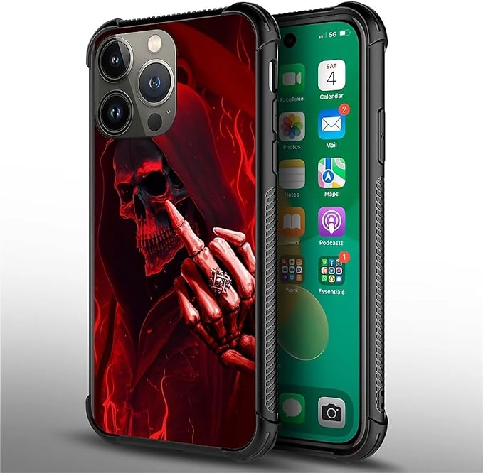 for iPhone 13 Pro Case, Gestures Funny Skull Pattern Graphic Design Girl Boy Soft Silicone Hard Acrylic Shock Protection for iPhone 13 Pro