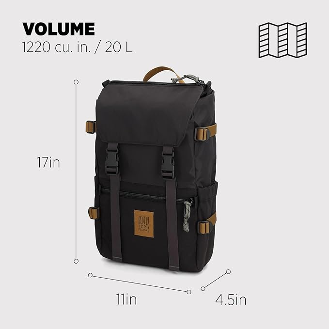 Topo Designs Rover Pack Classic - Daily Daypack for Commutes, Day Trips, Hikes, Iconic Denver Design, PFAS-Free, Fair Trade, BlueSign Backpack (Black/Neutral)