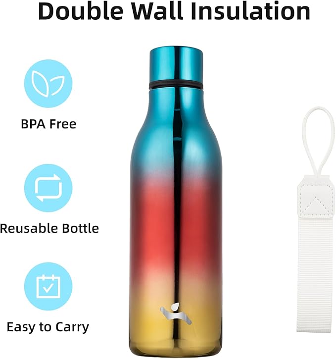 Konokyo Insulated Water Bottle with Strap,18 oz Double Wall Stainless Steel Vacuum Bottles Metal Water Flask,Caribbean Sunrise