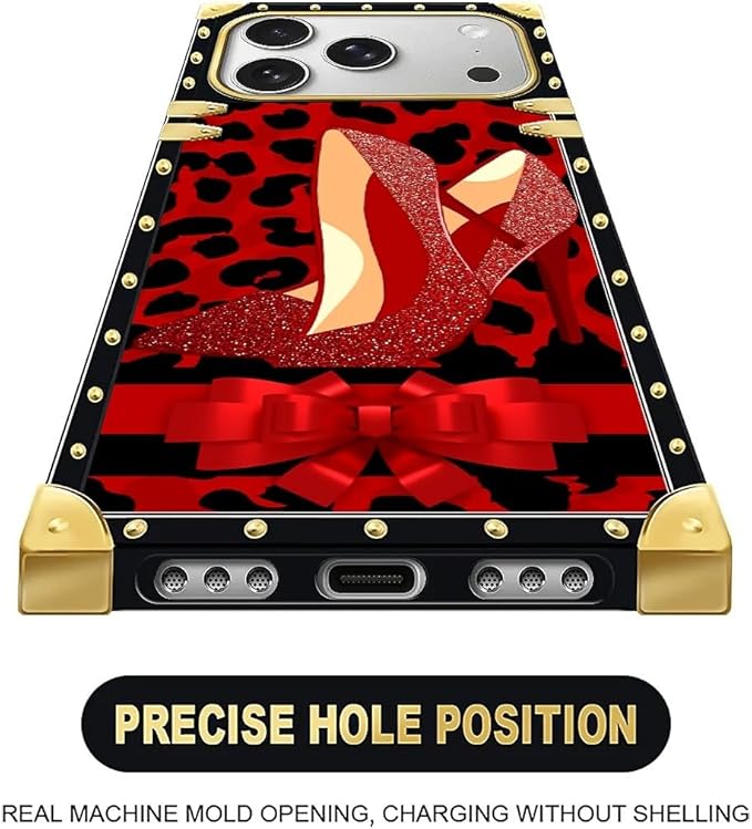 for iPhone 17 Pro Max Case Luxury Golden Decoration for Girl Women Soft TPU Shockproof Protective Hard PC Back for iPhone 17 Pro Max Crazy Pattern Elegant High Heels