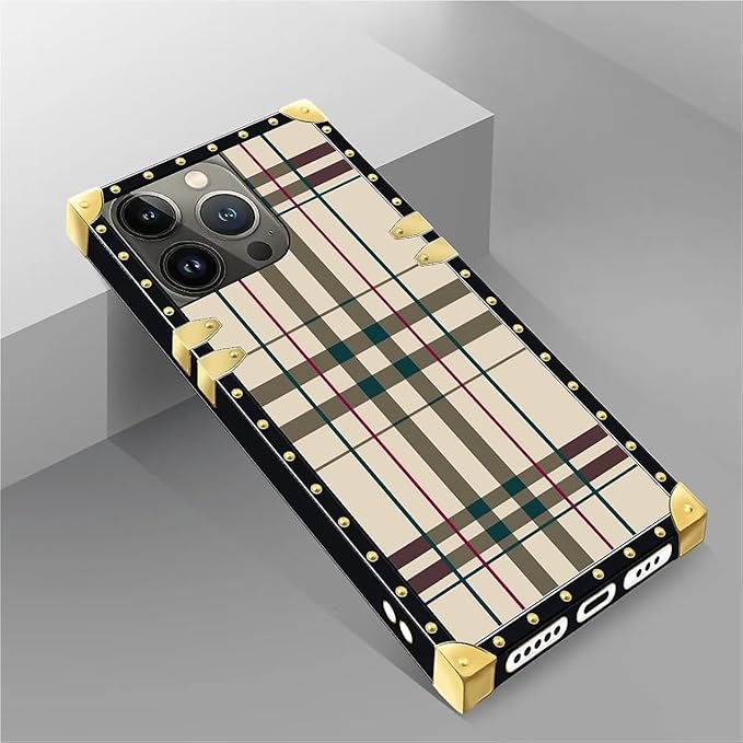 Compatible with iPhone 14 Pro Case, Black Red Beige Stripes Luxury Golden Decoration for Girl Women Soft TPU Shockproof Protective Hard PC Back for iPhone 14 Pro
