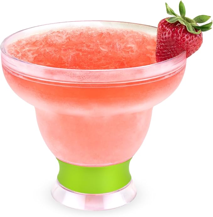 HOST Freeze Stemless Margarita Glasses Double Walled Insulated Gel Chiller Plastic Margarita Cups - Frozen Cocktail Glass, Set of 1, 12 oz, Green