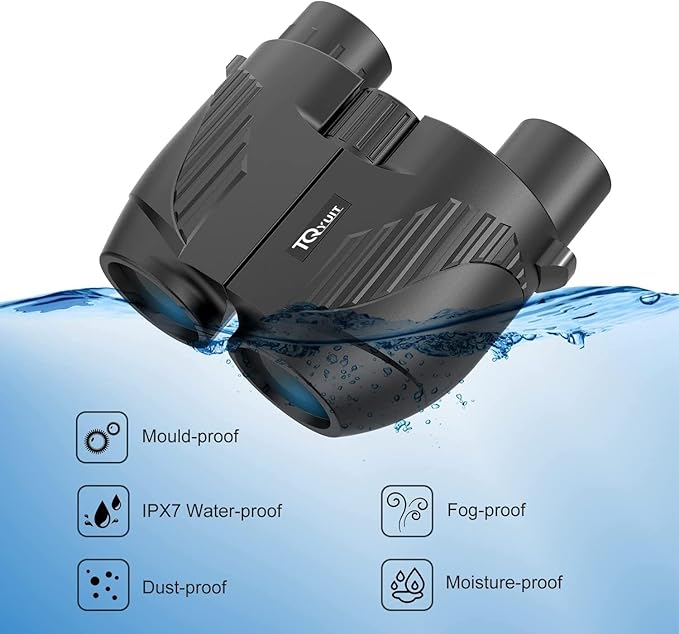 20X25 Compact Binoculars for Adults,Large Eyepiece Waterproof Binocular,Easy Focus Small Binoculars for Bird Watching,Hiking and Concert, Black