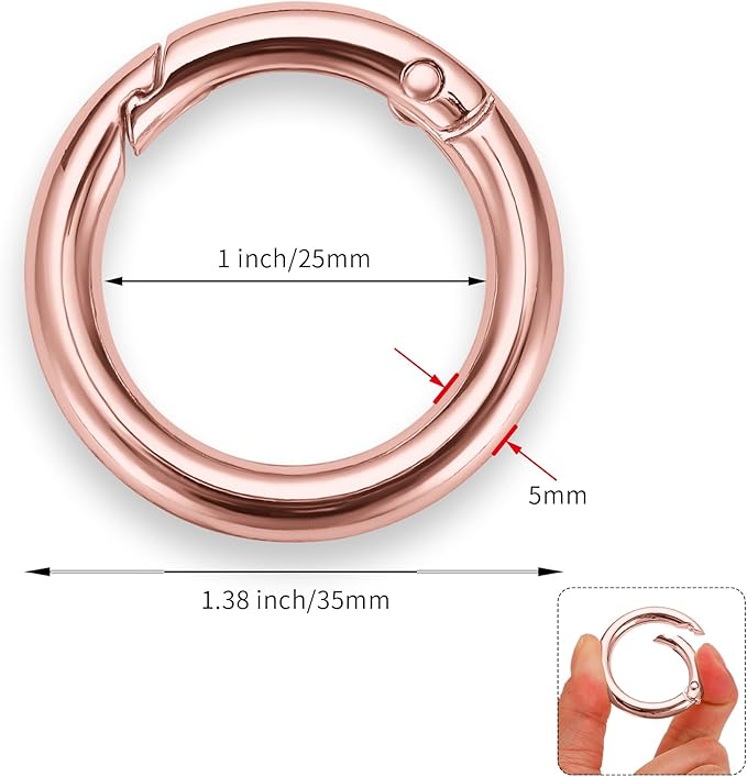 Gkeygo Key Ring Clip, 1 Inch Keychain Rings, 8 Pack Round Carabiner Clip for Keys, Buckle, Bags, Purses - Key Chain Hooks Replacement Keychains Lanyard DIY Crafts, Rose Gold