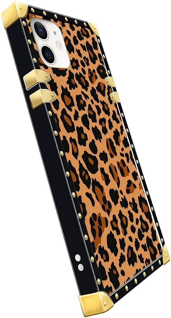 Compatible with iPhone 11 Case, Brown Leopard Texture Luxury Golden Decoration for Girl Women Soft TPU Shockproof Protective Hard PC Back for iPhone 11