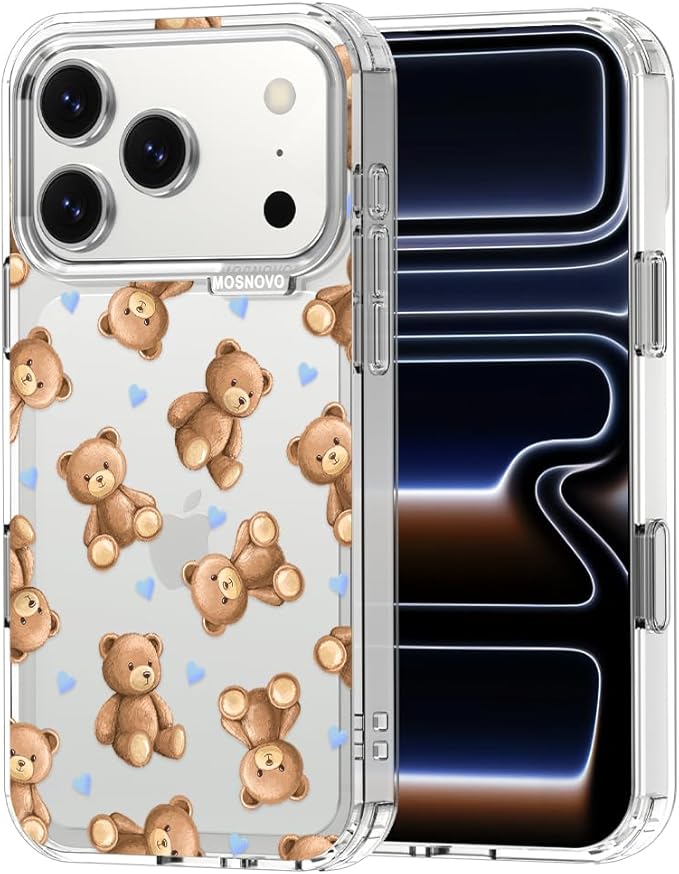 MOSNOVO for iPhone 17 Pro Case, Shockproof Military-Grade Protection 6.6ft Drop Tested, Camera Control, Clear Phone Case for iPhone 17 Pro, Teddy Mood Design