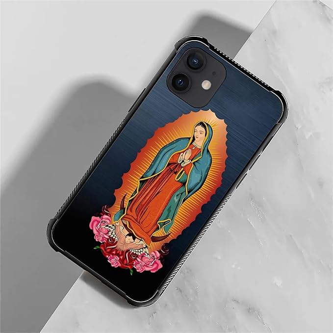 for iPhone 12/12 Pro Case, Red Virgen Guadalupe Pattern Graphic Design Girl Boy Soft Silicone Hard Acrylic Shock Protection for iPhone 12/12 Pro