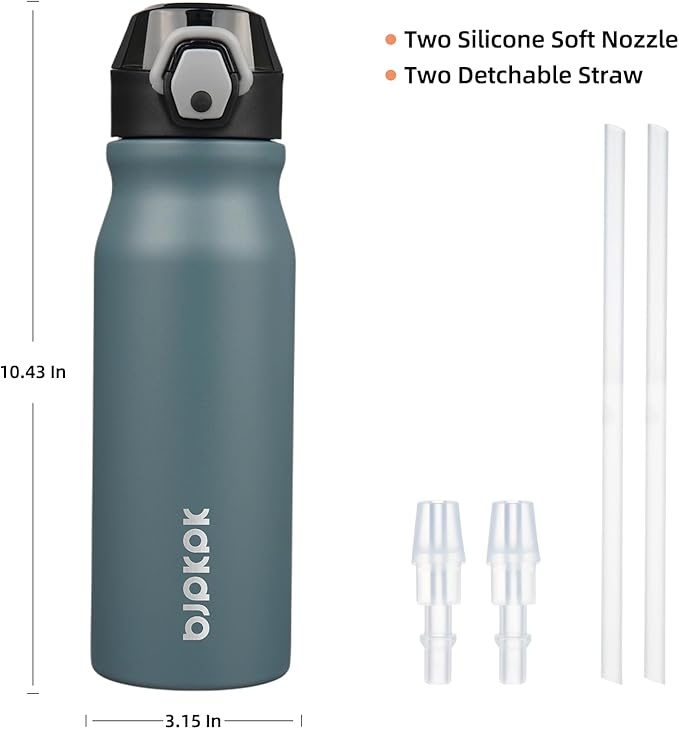 BJPKPK 25oz Insulated Water Bottle with Straw Stainless Steel Double Wall Water Bottles BPA Free Leak Proof Thermal Flask with Lockable Flip Lid,Dark Grey