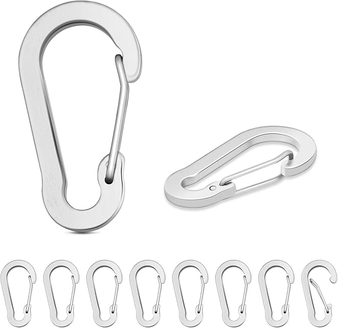 10pcs Aluminum Small Carabiner Clip, 2 Inch Carabiner Keychain Clasp Spring D Ring for Hanging Home KeyRings Hook Paracord Lanyard Keychain Pet Collar Hiking Camping Fishing Accessories (Silver)