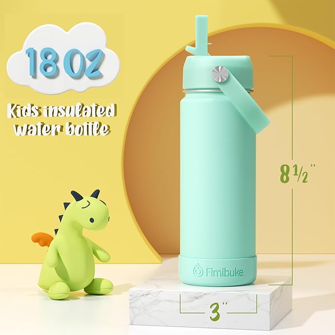 Fimibuke Kids Insulated Water Bottle, 18oz BPA FREE Kids Cups with Straw Double Wall Vacuum Tumbler 18/8 Stainless Steel Leak Proof Toddler Water Bottle for School Boys Girls (2 Pack, Midnight Rose)