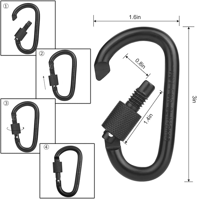 Locking Carabiner Clip, Vonpri 3 Inch D Ring Clips Spring Snap Key Chain Hook Screw Gate Aluminum Carabiners for Outdoor Travel Camping Fishing Hiking Backpack