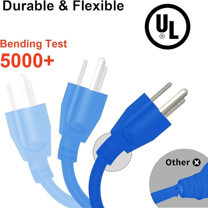 Outdoor Extension Cord Waterproof 100 FT, Blue 14/3 SJTW Heavy Duty, Flexible 100% Copper 3 Prong Extension Cord for Lawn, Garage,UL Listed