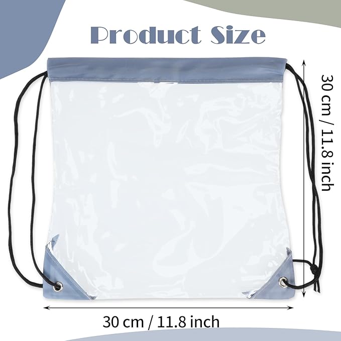 Shappy 30 Pcs Clear Drawstring Backpack, Plastic Waterproof Transparent Stadium Bags String Bag for Gym Travel (Gray)