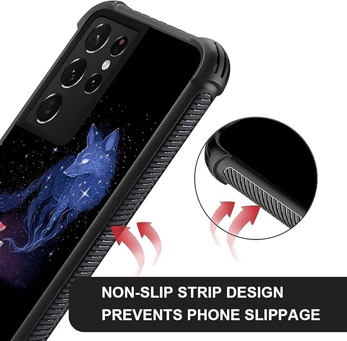 for Samsung Galaxy S21 Ultra Case, Galaxy Fox Wolf Pattern Graphic Design Girl Boy Soft Silicone Hard Acrylic Shock Protection for Samsung Galaxy S21 Ultra