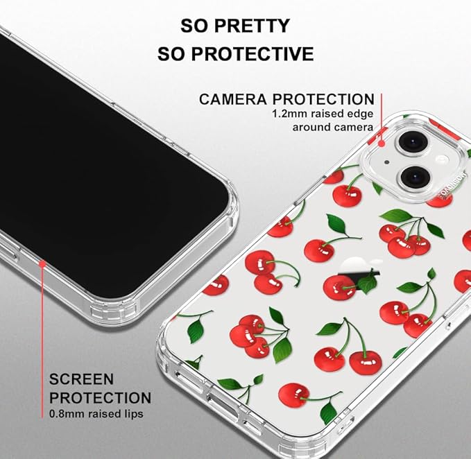 MOSNOVO for iPhone 13/14 Case | Military Grade 6.6ft Drop Tested | Clear with Cute Cherry Design