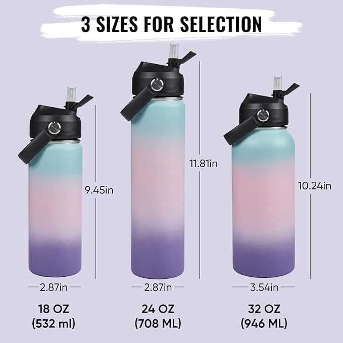 Fijinhom 32oz Insulated Stainless Steel Water Bottle, Wide Mouth Double Wall Vacuum, Silicone Straw, Sweat & Leak Proof, BPA Free Insulated Water Flask for Travel, Keep Cold 24h Hot 12h, Pink