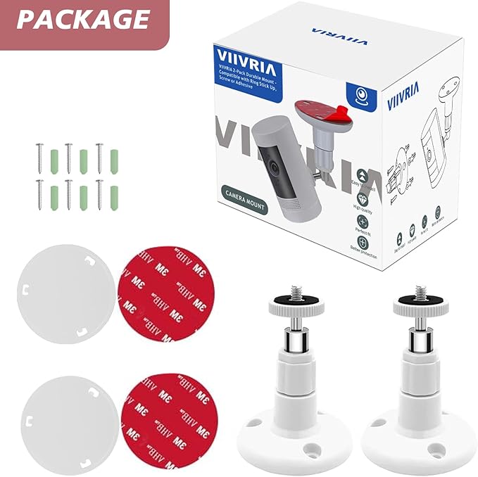 2 Pack Wall Mount Kit, VHB Adhesive or Screw, No Drill, Compatible with Arlo, Eufy Cam, Plug-in Ring & HD Security Camera, Stick & Up Cam Battery, Wyze Cam, Universal Indoor Outdoor Bracket