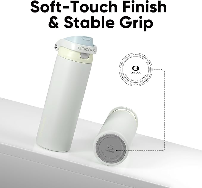 ENCOOL Leakproof Insulated Water Bottle with Straw Dual-Sip Water Bottle Bag-Safe Design for Work, Commute & Gym – Keeps Drinks Cold All Day, 40 oz, Cloud-Hill White