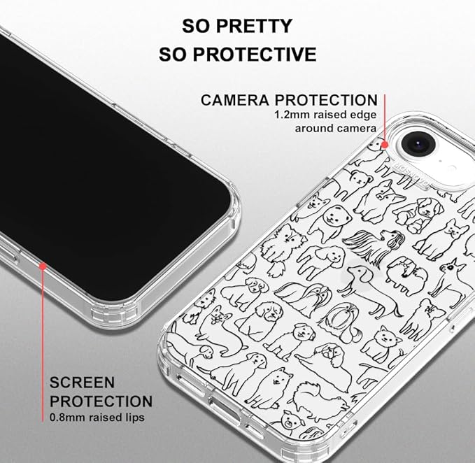 MOSNOVO for iPhone 17e Case/iPhone 16e Case, Shockproof Military-Grade Protection 6.6ft Drop Tested, Clear Phone Case for iPhone 16e / iPhone 17e, Doodle Dog Design