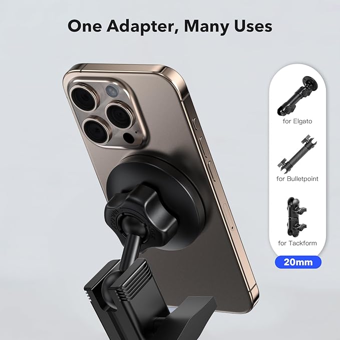 Magnetic Phone Mount with 20mm Ball Base – Ultra-Stable Anti-Slip Magnetic Holder, Compatible with Tackform, Bulletpoint, Elgato 20mm Mounting Systems