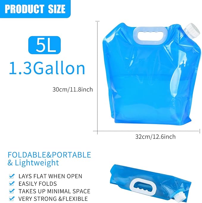 4 Pack 5L BPA Free Collapsible Water Tank Container Portable Lightweight Space Saving Outdoor Folding Water Bag for Sport Hiking Camping Riding Mountaineer
