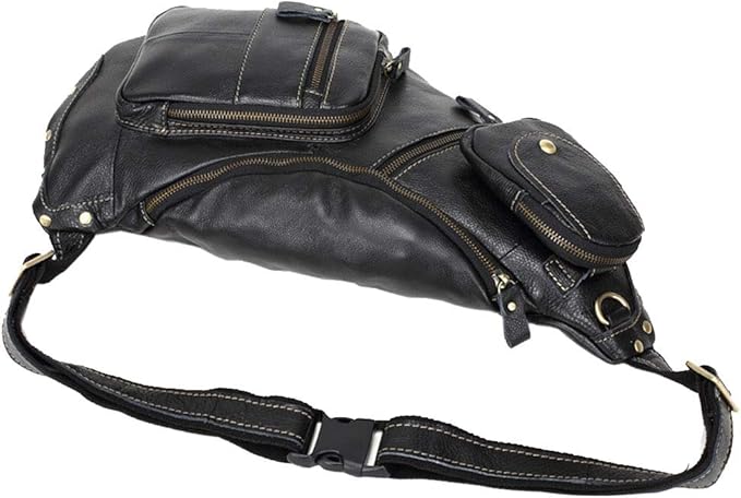 Hebetag Vinatge Leather Sling Bag Crossbody Backpack for Men Travel Outdoor Hiking Large Cool Shoulder Chest Pack Bags Daypack