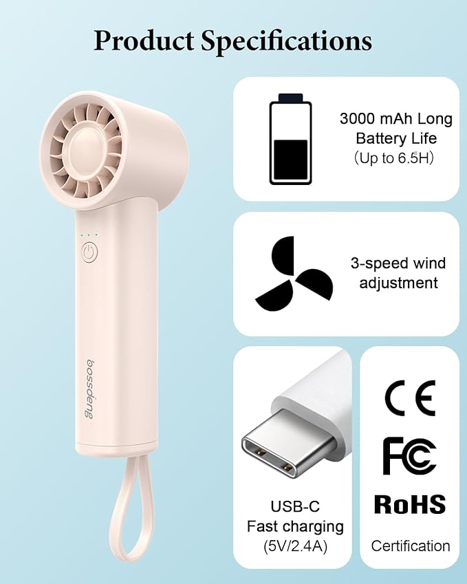 Portable Handheld Fan with Power Bank(High-Speed),3 IN 1 USB Rechargeable Mini Personal Fan with Flashlight,Small Size for Outdoor/Travel/Beach/Concerts/Summer.Gifts for Girl,Women.Pink