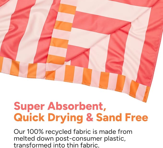 Dock & Bay Beach Towel - Quick Dry, Sand Free - Compact, Lightweight - 100% Recycled - Includes Bag - Raspberry Road - Extra Large (200x90cm, 78x35)
