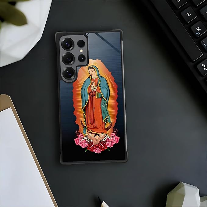 for Samsung Galaxy S25 Ultra Case,Graphic Design for Girl Boy Soft Silicone Hard Acrylic Shock Protection Designed for Samsung Galaxy S25 Ultra Red Virgen Guadalupe Pattern