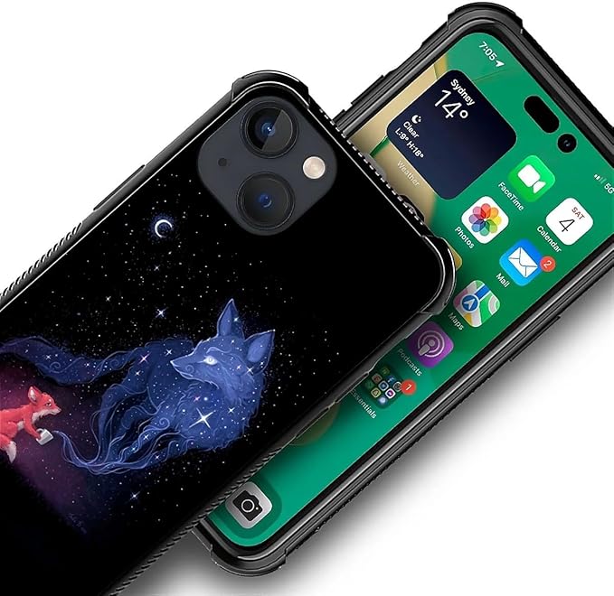 for iPhone 13 Mini Case, Galaxy Fox Wolf Pattern Graphic Design Girl Boy Soft Silicone Hard Acrylic Shock Protection for iPhone 13 Mini