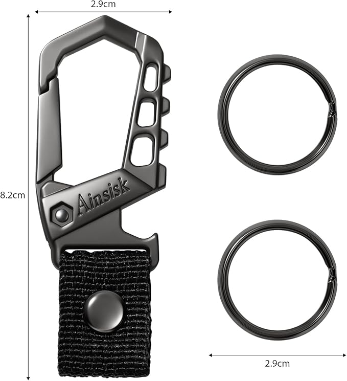 Heavy duty key chain,bottle opener function car keychains,versatile metal snap hook carabiner clip and 2 key rings
