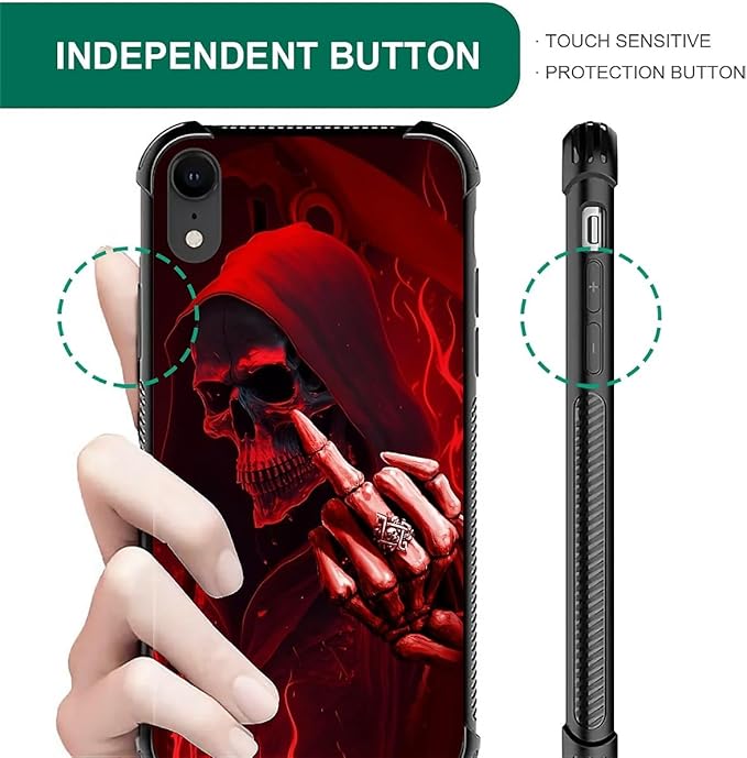 for iPhone XR Case, Gestures Funny Skull Pattern Graphic Design Girl Boy Soft Silicone Hard Acrylic Shock Protection for iPhone XR