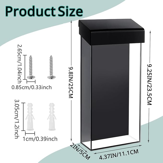 Outdoor Brochure Holder,Pamphlet Holder Wall Mount Waterproof,Clear Acrylic Literature Box with Lid,4x9 Inch,Outdoor Business Card Holder for Flyer Map Menu (Black)