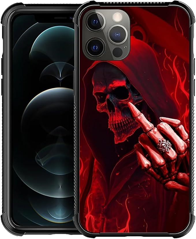 for iPhone 11 Pro Max Case, Gestures Funny Skull Pattern Graphic Design Girl Boy Soft Silicone Hard Acrylic Shock Protection for iPhone 11 Pro Max
