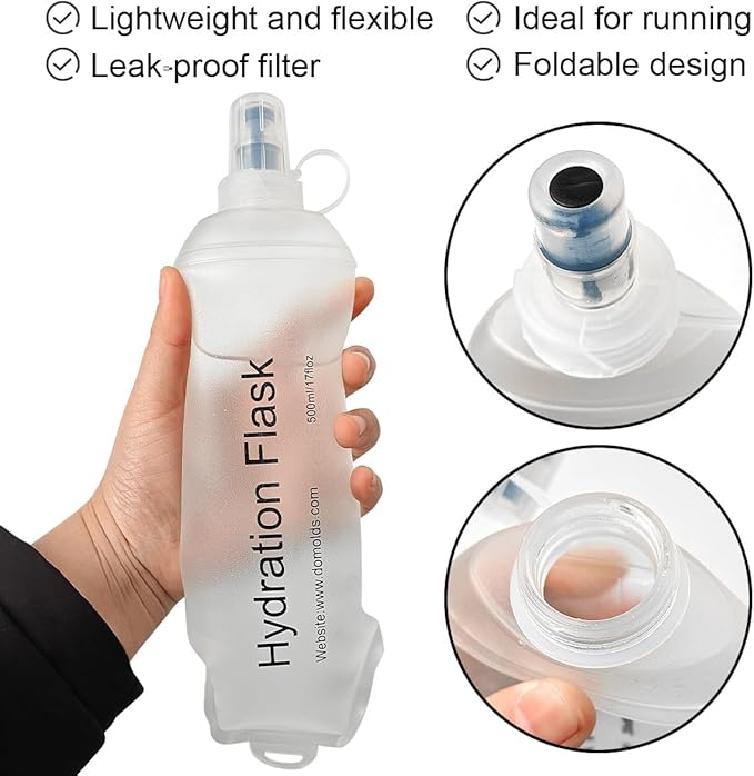 WILDREEDS 500ml Soft Flask, TPU Collapsible Soft Water Bottle for Hydration Pack, Running Vest, Folding Water Bottle for Hiking Cycling Climbing-2Pcs, White