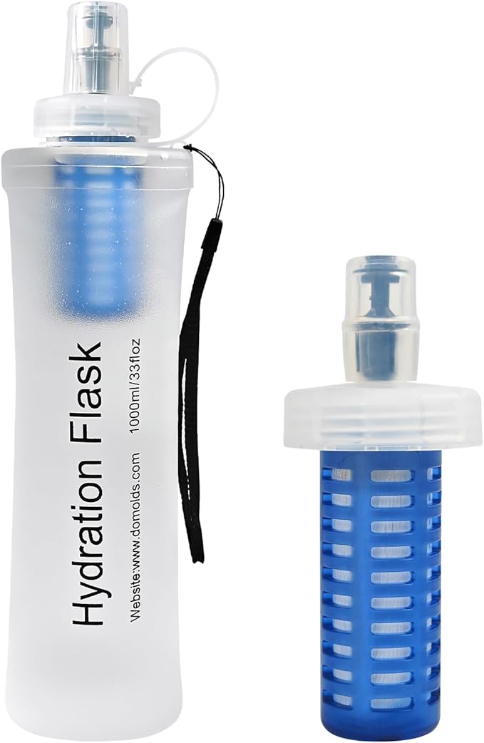 1L Soft Flask Water Bottle, Collapsible Water Bottle with Filter, Perfect for Hiking, Backpacking, and Camping - White