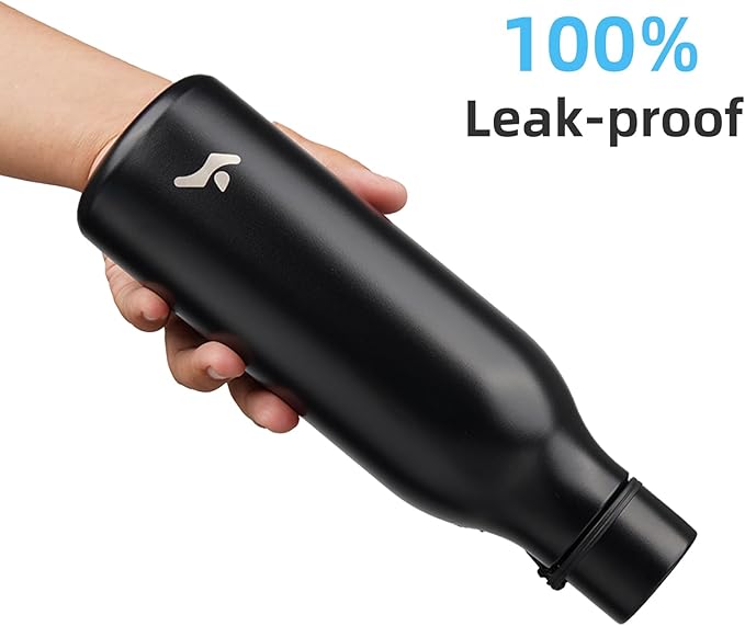 Konokyo Insulated Water Bottle with Strap,18 oz Double Wall Stainless Steel Vacuum Bottles Metal Water Flask,Black