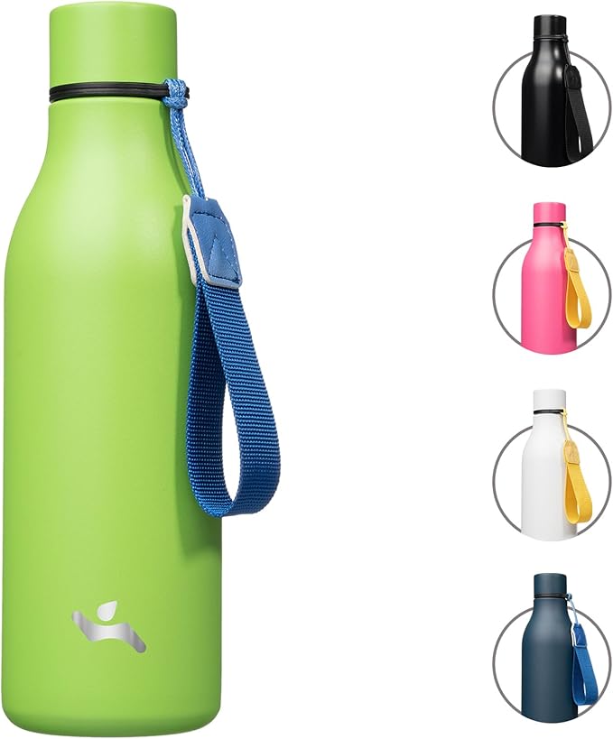 Konokyo Insulated Water Bottle with Strap,18 oz Double Wall Stainless Steel Vacuum Bottles Metal Water Flask,Green