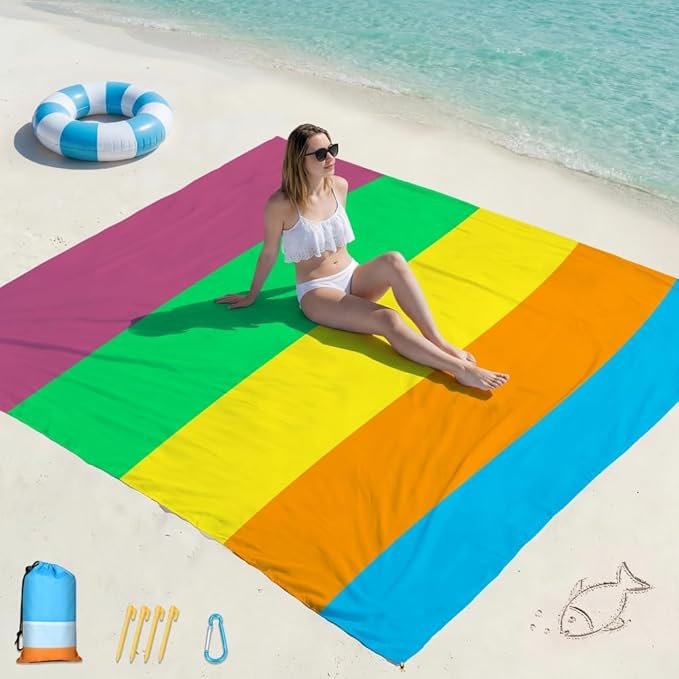 Famstar Beach Blanket Oversized Extra Large 78" X 81",Waterproof Sandproof Beach Blanket 1-7 Adults Lightweight Durable for Travel Camping Hiking Picnic