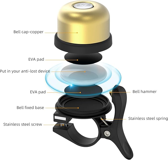 ROCKBROS Bike Bell for Apple AirTag Hidden Bike Mount Bike AirTag Holder GPS Tracker Bike Bell Anti-Theft for Adults Suitable for 0.87''/22.2, 1''/25.4, 1.25''/31.8mm Diameter Handlebar