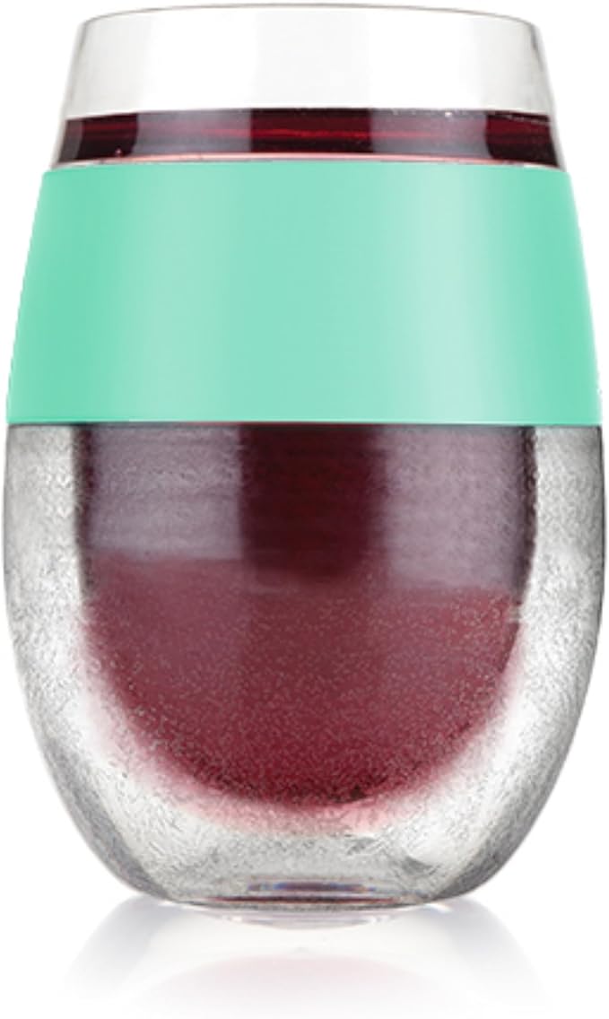 Host Wine Freeze Cup Set of 2 - Plastic Double Wall Insulated Wine Glasses with Freezing Gel, Wine Glass for Red and White Wine, 8.5 oz Mint