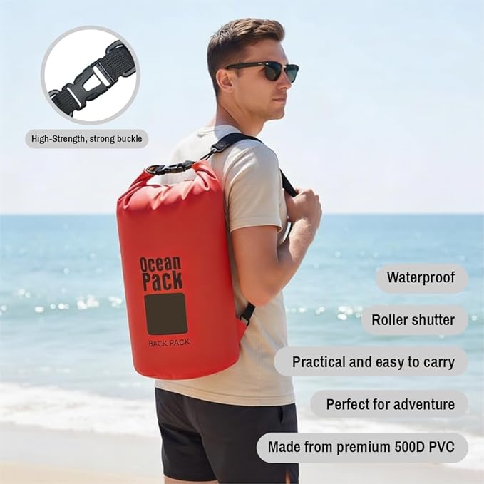 Waterproof Dry Bag Backpack Set of 3 (2L 5L 10L) – PVC Roll Top Waterproof Bags for Kayaking, Camping & Travel – Floating Compression Dry Pack for Outdoor Gear (Red, Light Green, Orange)