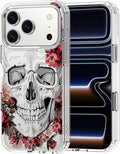 MOSNOVO for iPhone 17 Pro Case | Military Grade 6.6ft Drop Tested | Camera Control | Clear with Red Flower Skull Design