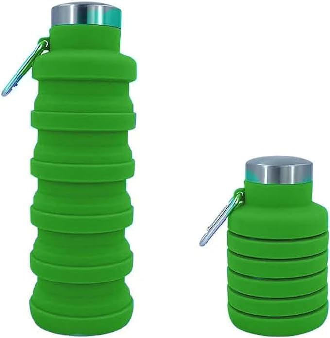 Collapsible Water Bottles 17oz, Odorless BPA-Free Silicone, Leak-Proof Foldable Reusable Bottle - Perfect for Travel Sports Gym Hiking Camping Cycling - Green